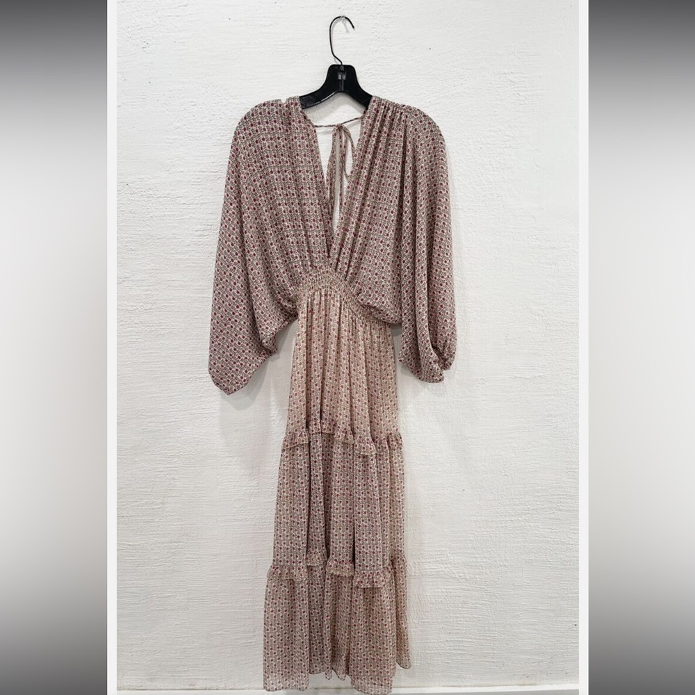 Misa- NWT Tan Stefanya Bohemian Floral Longsleeve Flowy Maxi Dress - Picture 2 of 5